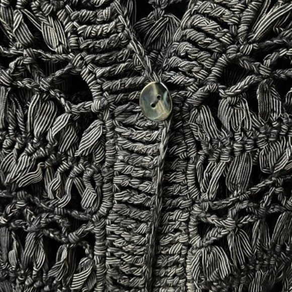 Chicos Blue Gray Twist Pinstripe Crochet Cardigan Sweater - Picture 5 of 7